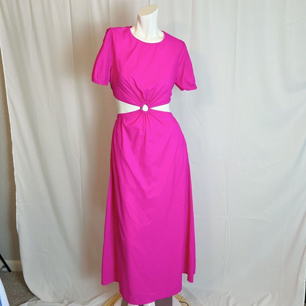 Staud Calypso Cutout Maxi Dress O Ring Neon Pink Summer Dress Size S - Picture 2 of 8